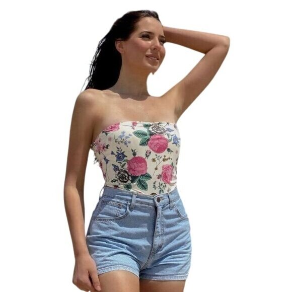 Superdown Kim Strapless Bodysuit in Cream Multi - Picture 4 of 8